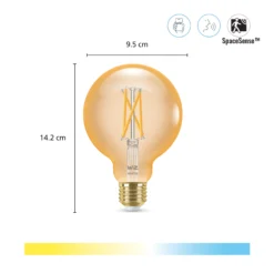 WiZ E27 LED-pære, G95 amber, 640lm, Tunable White, 7W, WiFi/Matter
