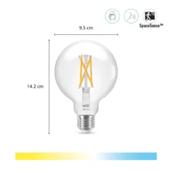 WiZ E27 LED-pære, Globe klar G95, 650lm, Tunable White, 7W, WiFi/Matter