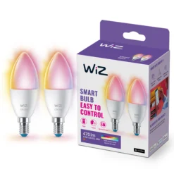 WiZ E14 LED-pære, kerte, 470lm, Color, 4,9W, WiFi/Matter - 2 pak