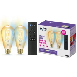 WiZ E27 LED-pære, ST64 amber, 640lm, Tunable White, 7 W, WiFi/Matter - 2 pak inkl. remote
