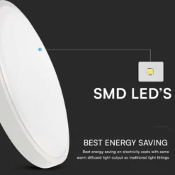 18W LED loftslampe, IP44, Ø22,5cm, 6,3cm højde, varm kulør - V-TAC