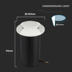 1W LED nedgravningsspot, 12V, IP67, 3000K, varm hvid, Ø6cm, Hul: Ø4,3 cm