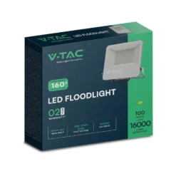 100W LED projektør, 160lm/W, 16000lm, 4000K, IP65, sort - V-Tac