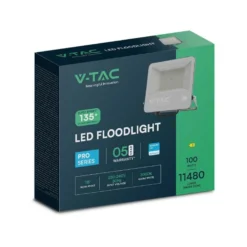 100W LED projektør, 135lm/W, Samsung LED chip, 1m ledning, udendørs, sort, 3000K - V-TAC