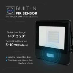 20W LED projektør med sensor, SMD, Samsung LED chip, arbejdslampe, sort hus, varm kulør - 3000K