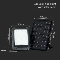 10W LED projektør med solcelle, 4000K, 3.7V, IP65, inkl. solcellepanel og batteri, neutral