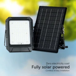 10W LED projektør med solcelle, 4000K, 3.7V, IP65, inkl. solcellepanel og batteri, neutral