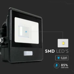 10W LED projektør, Samsung LED chip, arbejdslampe, sort hus, varm kulør - V-TAC
