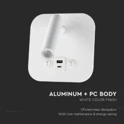 8W LED sengevæglampe med USB/PD opladning, CREE chip, 3000K, hvid, inkl. lyskilde - Kulør: Varm