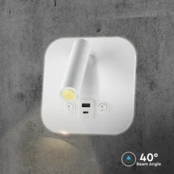 8W LED sengevæglampe med USB/PD opladning, CREE chip, 3000K, hvid, inkl. lyskilde - Kulør: Varm
