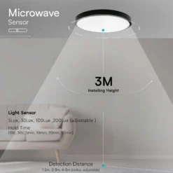 18W LED sensorlampe, IP44, Ø29,5 cm, sort kant, indbygget sensor, fjernbetjening, inkl. lyskilde, 4000K