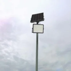 20W LED solcelle projektør, IP65, 4000K, sort, inkl. solpanel og fjernbetjening