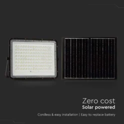 20W LED solcelle projektør, IP65, 4000K, sort, inkl. solpanel og fjernbetjening
