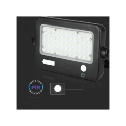 10W LED solcelle projektør, IP65, 1100 lumen, 4000K, 90° spredning, inkl. solcelle og sensor, sort