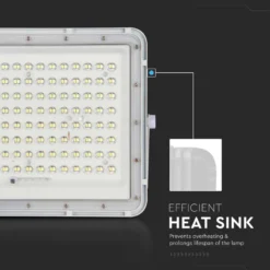 180W LED solcelle projektør, 4000K, IP65, 1800 lumen, 120° spredning, hvid