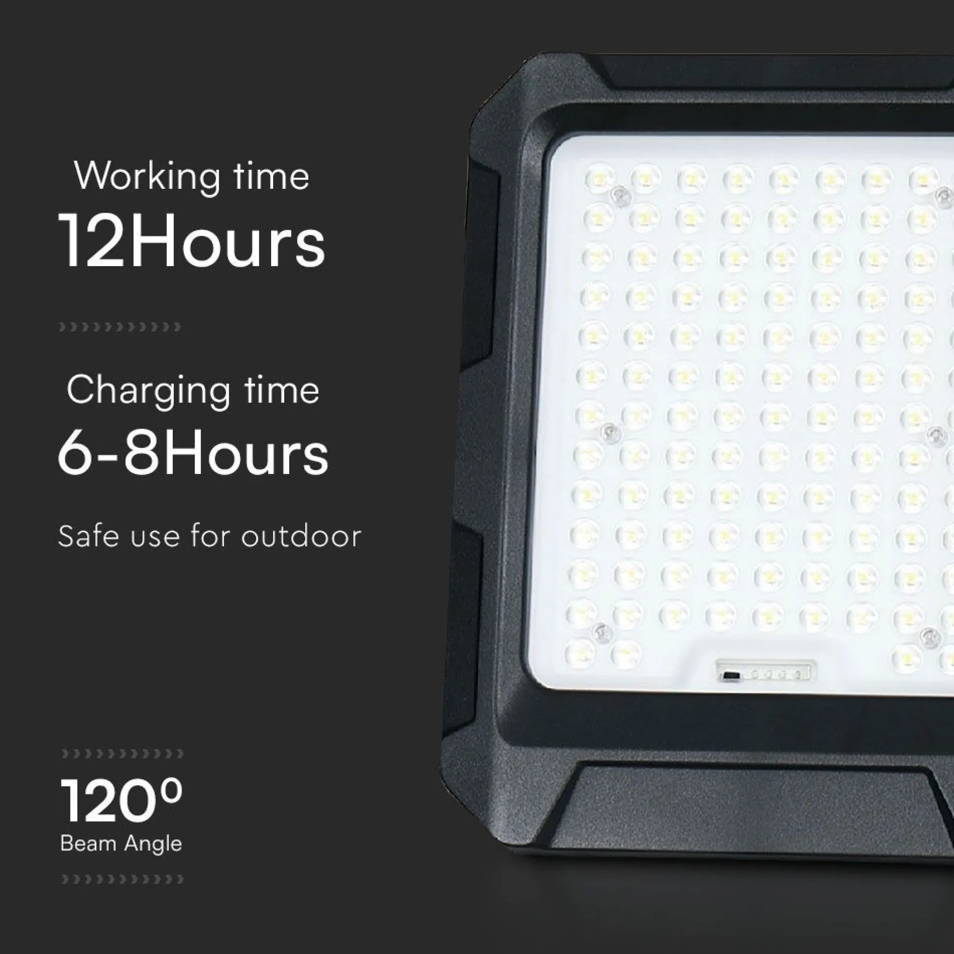 15W LED solcelle projektør med solpanel, 4000K, 3.7V, IP65, inkl. fjernbetjening, arbejdslampe, udendørs, neutral kulør