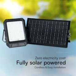15W LED solcelle projektør med solpanel, 4000K, 3.7V, IP65, inkl. fjernbetjening, arbejdslampe, udendørs, neutral kulør