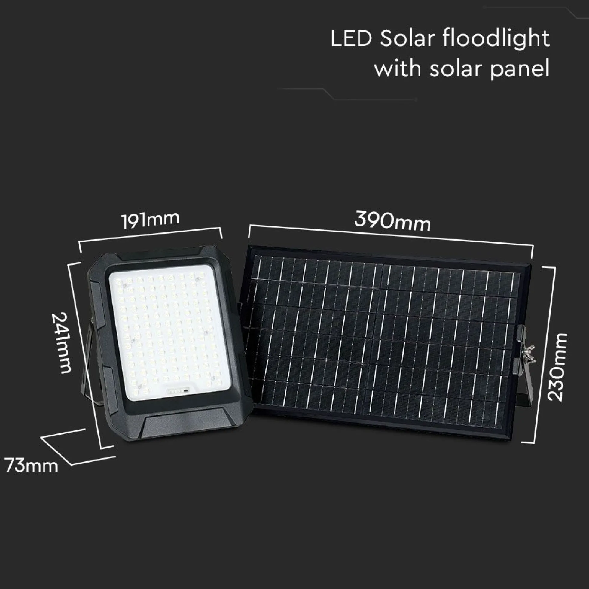 15W LED solcelle projektør med solpanel, 4000K, 3.7V, IP65, inkl. fjernbetjening, arbejdslampe, udendørs, neutral kulør