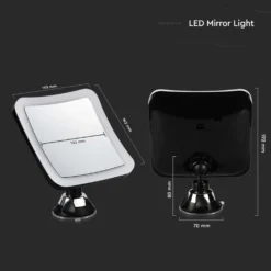 3,2W LED spejllampe, 3xAA batteri, sort hus, 16,2x19,2cm, 6400K