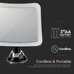 3,2W LED spejllampe, 3xAA batteri, sort hus, 16,2x19,2cm, 6400K