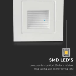 3W LED trappelys til indbygning, IP65, varm hvid (3000K), hvid kant, firkantet, 5,8x5,8 cm