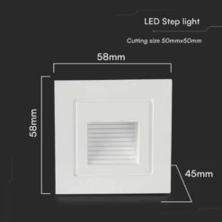 3W LED trappelys til indbygning, IP65, varm hvid (3000K), hvid kant, firkantet, 5,8x5,8 cm