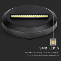 2W LED væglampe til trapper, rund, sort, 4000K, 80 lumen, Ø15 cm, til indendørs og udendørs brug