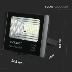 25W Solara LED projektør med solcelle, 550lm, IP65, sort, inkl. fjernbetjening og solpanel, 6000K - Kulør