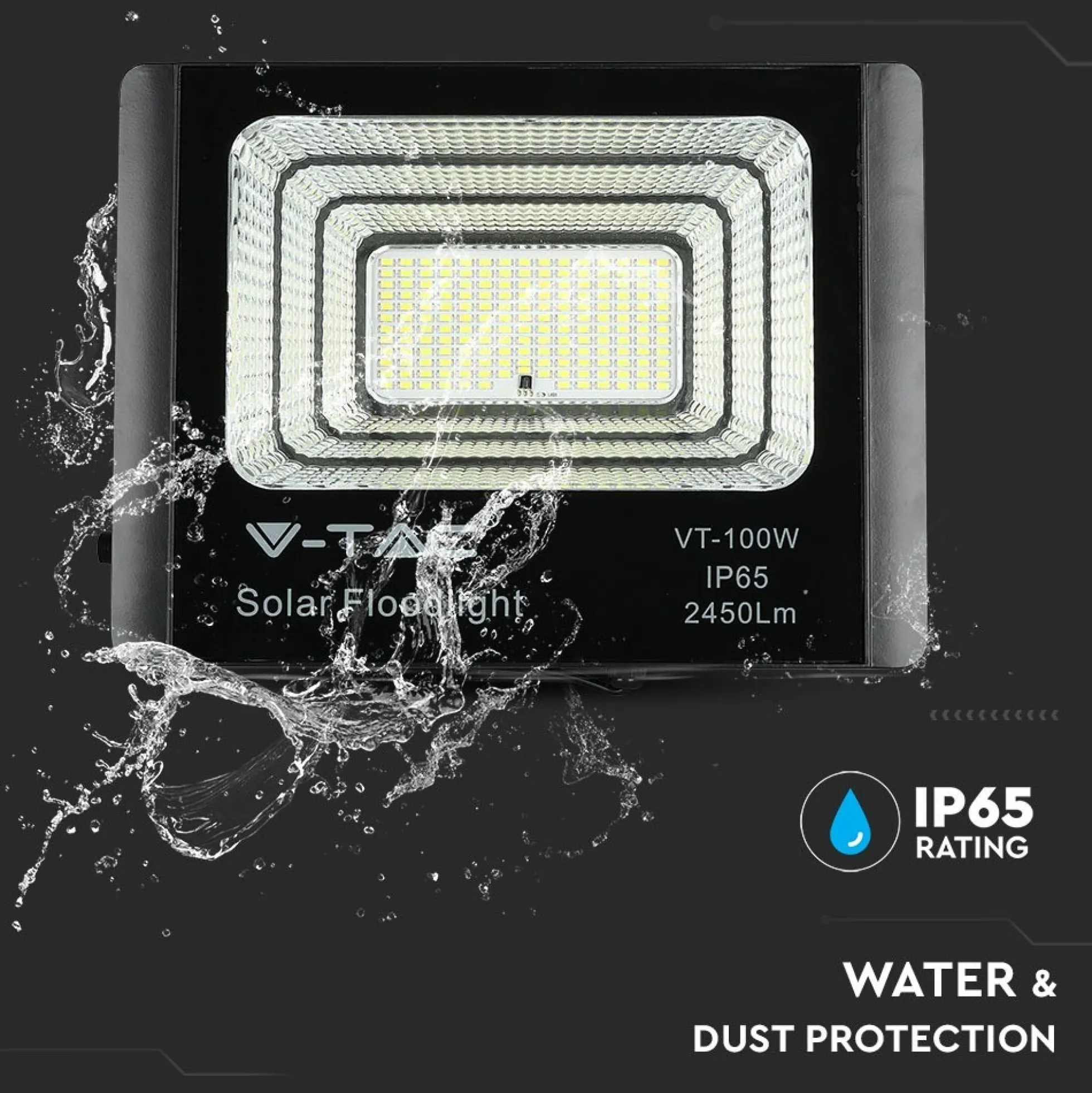 35W Solara LED projektør med solcelle, DC 6.4V, 2450lm, IP65, sort, inkl. fjernbetjening - Kulør: Neutral