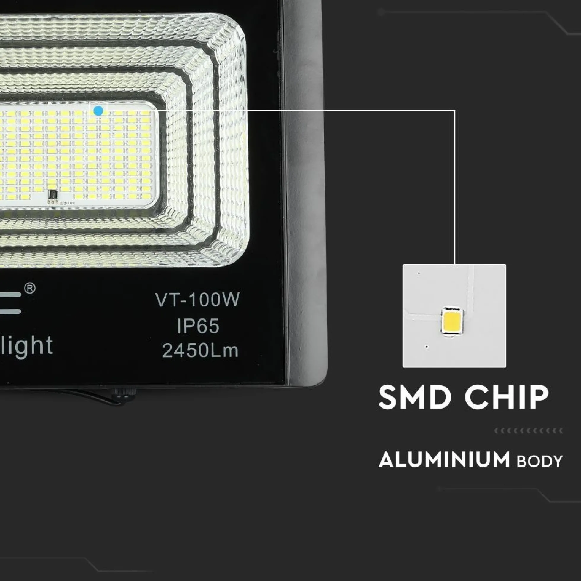 35W Solara LED projektør med solcelle, DC 6.4V, 2450lm, IP65, sort, inkl. fjernbetjening - Kulør: Neutral