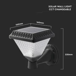 0,8W Solara LED væglampe med solcelle og fjernbetjening, CCT, IP44, sort, inkl. sensor, 3-i-1 kulør