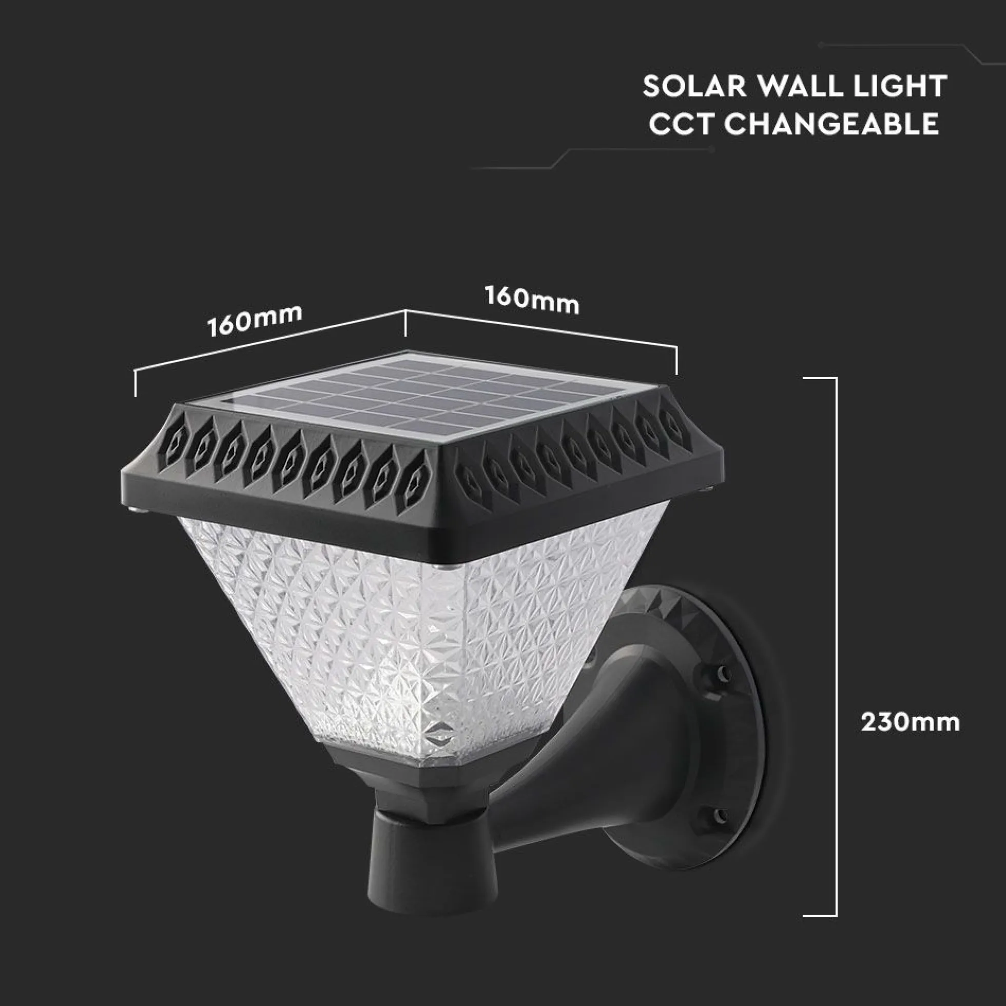 0,8W Solara LED væglampe med solcelle og fjernbetjening, CCT, IP44, sort, inkl. sensor, 3-i-1 kulør