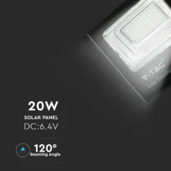 20W solcelle LED projektør, 1650lm, IP65, 6000K, sort, inkl. solpanel og fjernbetjening - Kulør: Kold