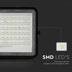 120W solcelle LED projektør med panel, 1200lm, IP65, inkl. fjernbetjening, sort, udendørs, 6400K - Kulør