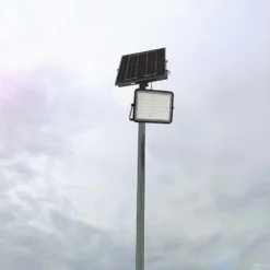 120W solcelle LED projektør med panel, 1200lm, IP65, inkl. fjernbetjening, sort, udendørs, 6400K - Kulør