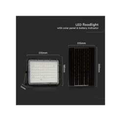 15W solcelle projektør LED, IP65, 1200 lumens, 4000K, 235 x 180 mm, sort - V-Tac