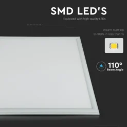 60x60 LED panel, 40W, højde: 12,5 mm, 124 lm/W, hvid kant, dæmpbar: ved tilkøb, kulør: 6500K